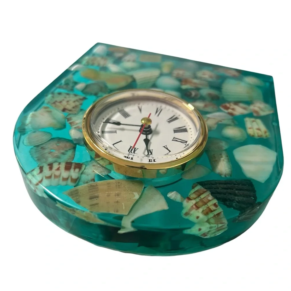 Handmade Epoxy Resin Seashell Accent Clock Gathered from Pensacola Beach, Fl